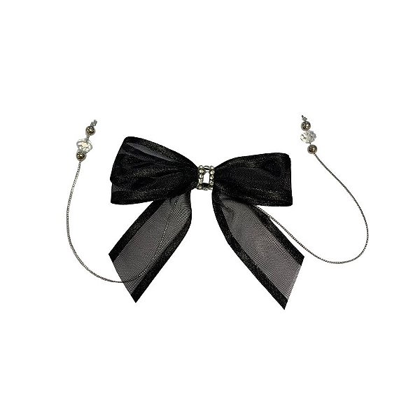 Laço Com Pedraria Prata - Preto - 8x8cm - 1 unidade - Rizzo