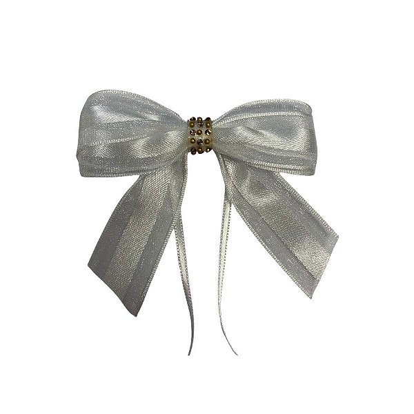 Laço Com Strass Dourado - Branco - 8x8cm - 1 unidade - Rizzo