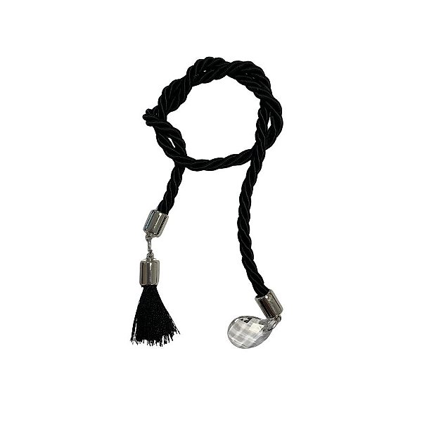 Cordão Decorativo Com Pompom E Pingente Gota - Preto Com Prata - 33,5cm - 1 unidade - Rizzo