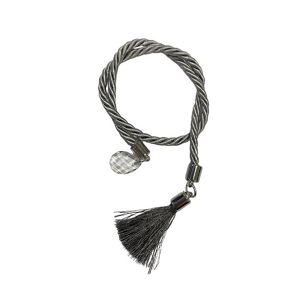 Cordão Decorativo Com Pompom E Pingente Gota - Prata Com Prata - 33,5cm - 1 unidade - Rizzo