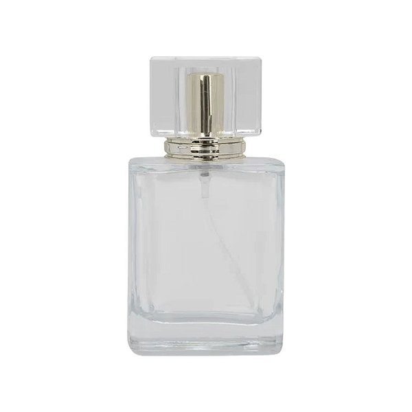 Frasco para Perfumaria de Vidro Quadrado - Spray Prateado com Tampa Transparente - 50 ml - 1 unidade - Rizzo