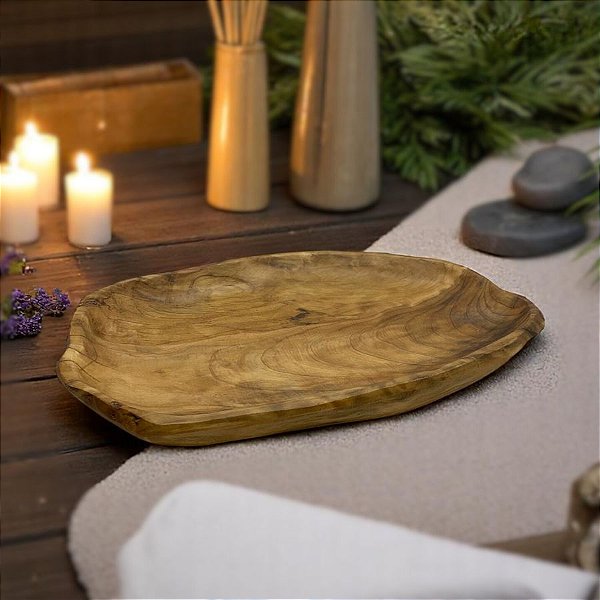 Bandeja Decorativa em Madeira Natural Formato Orgânico - 34x36x4cm - 1 unidade - Rizzo