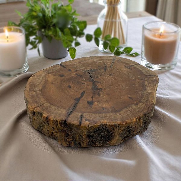 Bandeja Decorativa Tronco em Madeira Natural  - 25x23x4cm - 1 unidade - Rizzo