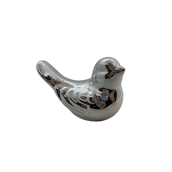 Passarinho Decorativo de Cerâmica - Prata - 7cm - 1 unidade - Rizzo