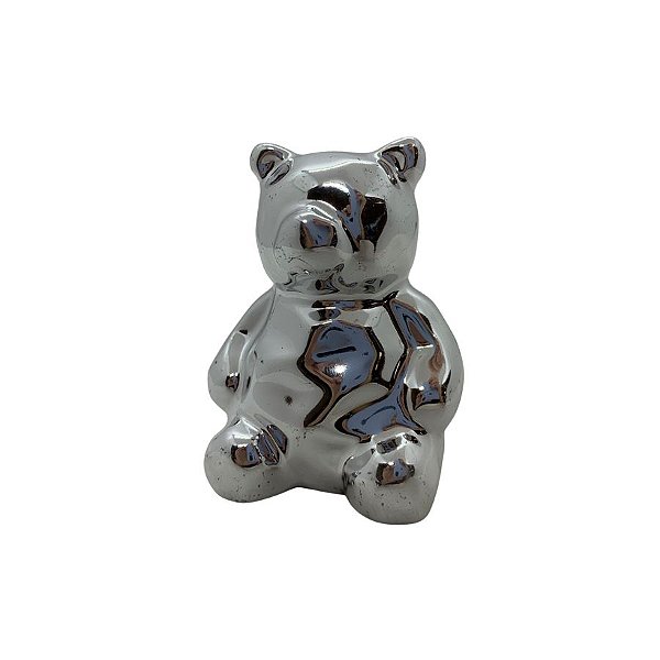 Urso Decorativo de Cerâmica - Prata - 6cm - 1 unidade - Rizzo