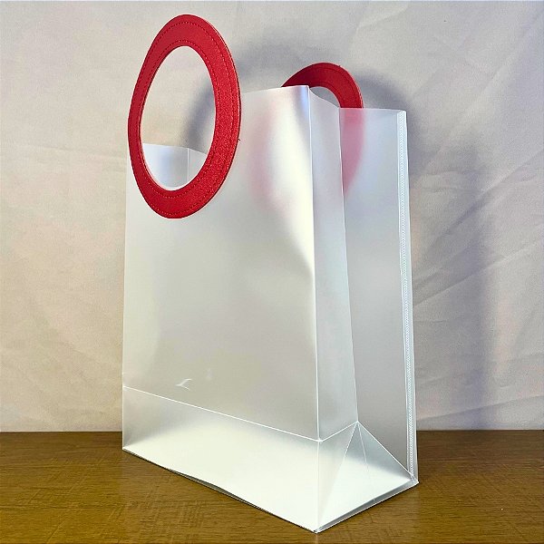 Sacola Transparente PVC com Alça Redonda de Couro Marsala - 23x27x11cm - 10 unidades - Rizzo