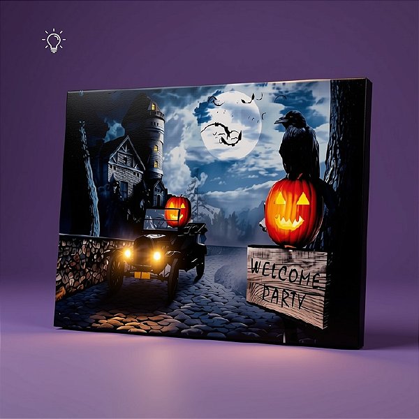 Quadro Decorativo De Halloween Com Luz - O Corvo -  40x60cm - 1 unidade - Cromus - Rizzo