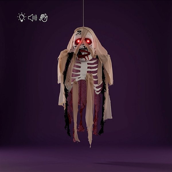 Enfeite Decorativo de Halloween com Luz, Som e Movimento - Esqueleto Bill - 90cm - 1 unidade - Cromus - Rizzo