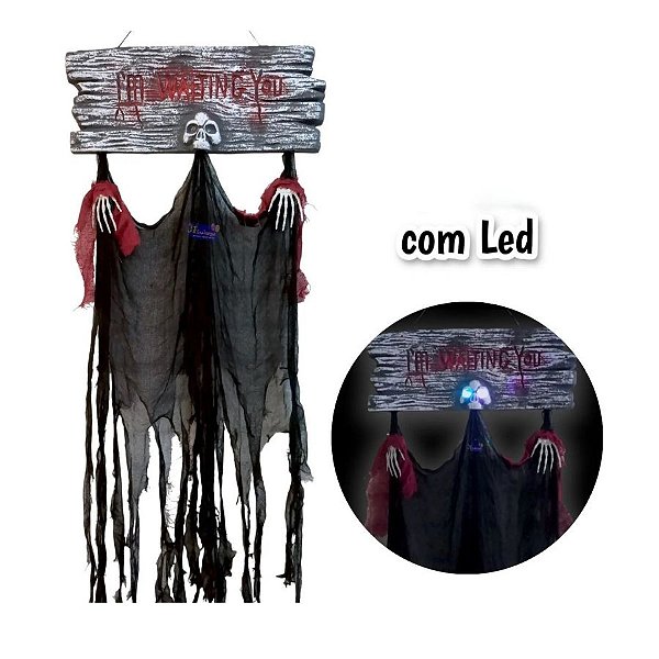 Enfeite Decorativo de Halloween Com Led - Placa Waiting - 49x1,20cm - 1 unidade - Rizzo