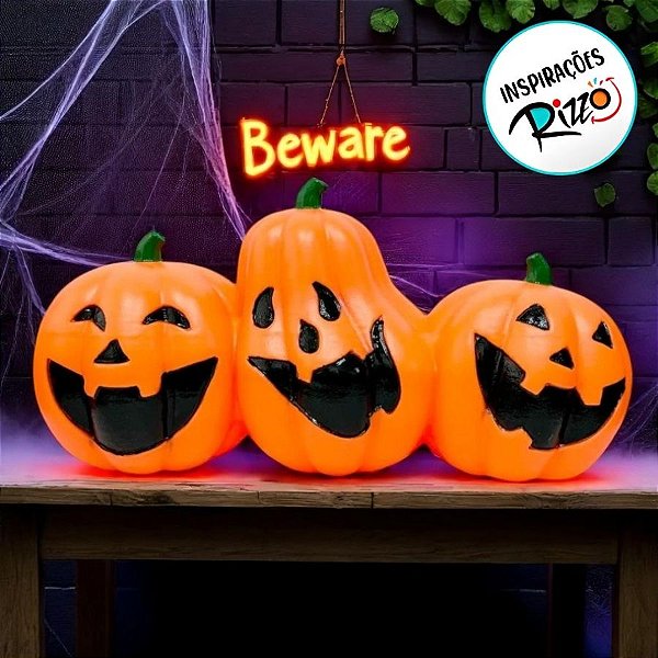 Enfeite Decorativo De Halloween - Trio De Abóbora Irmãos Moranga Alfa - 25x50cm - 1 unidade - Rizzo