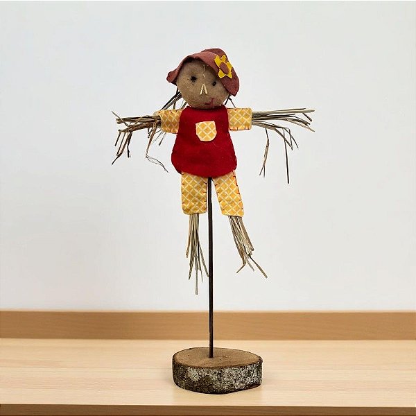 Enfeite Decorativo de Festa Junina Espantalha Cangaço com Base Rústica - Marrom - 35cm - 1 unidades - Rizzo
