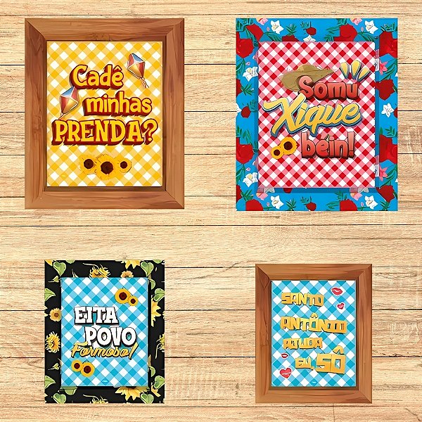Quadro Decorativo Com Moldura - Festa Junina - 21x26x2cm - 4 unidades - Regina - Rizzo