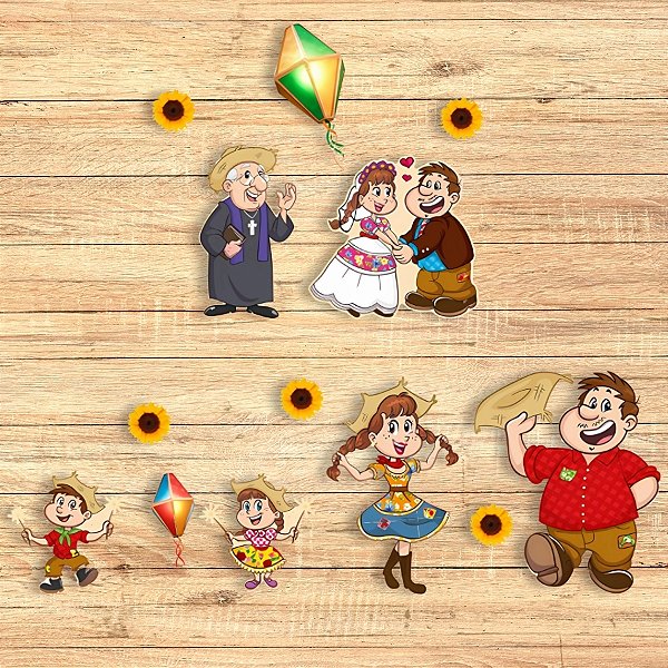Painel Decorativo De Festa Junina 4 Lâminas Destacáveis - Família Caipira - 49x58cm - 4 unidades - Regina - Rizzo
