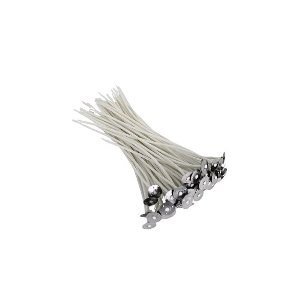 Pavio De Algodão Parafinado Com Ilhós Metálicos Para Vela - Modelo B2040 - 12cm - 2mm - 10 unidades - Rizzo