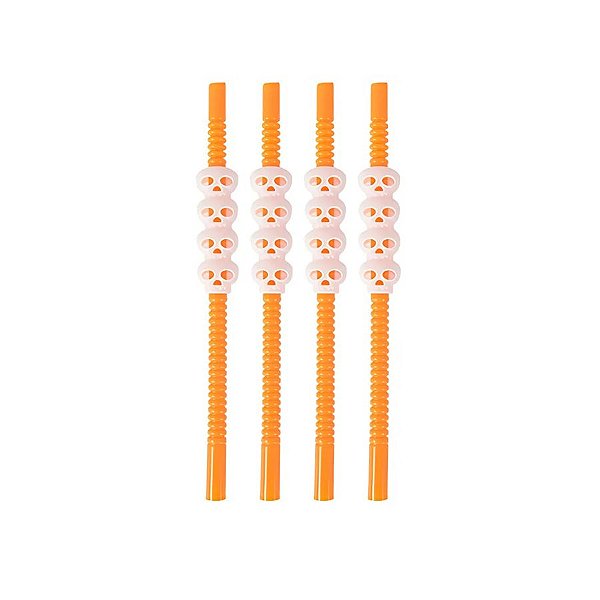 Canudo Decorativo Caveira de Halloween - Laranja - 22cm - 4 unidades - Cromus - Rizzo