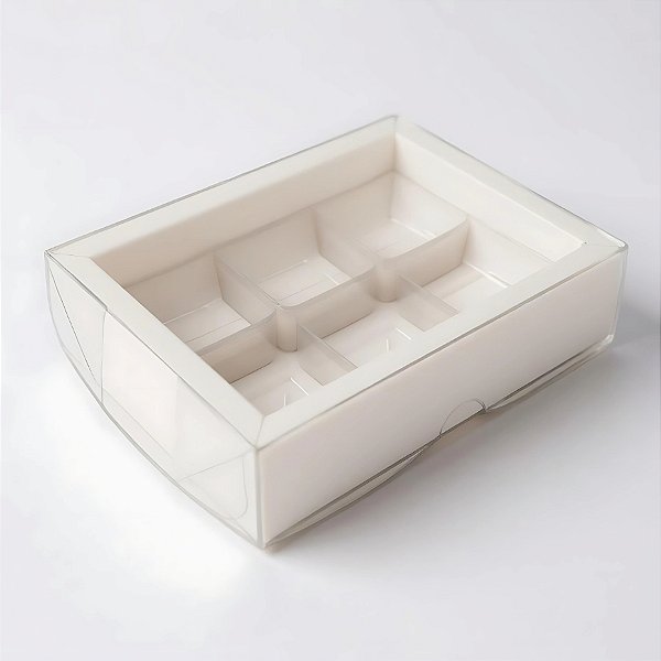 Caixa 6 Doces com BerçoTampa Transparente N° 8 (7,7x7,7x3cm) Branca - 10 unidades - Assk - Rizzo