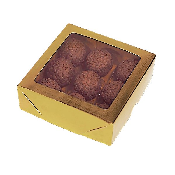 Caixa Para Doces com Visor - Ouro - 12x12x4cm - 20 unidades - Rizzo