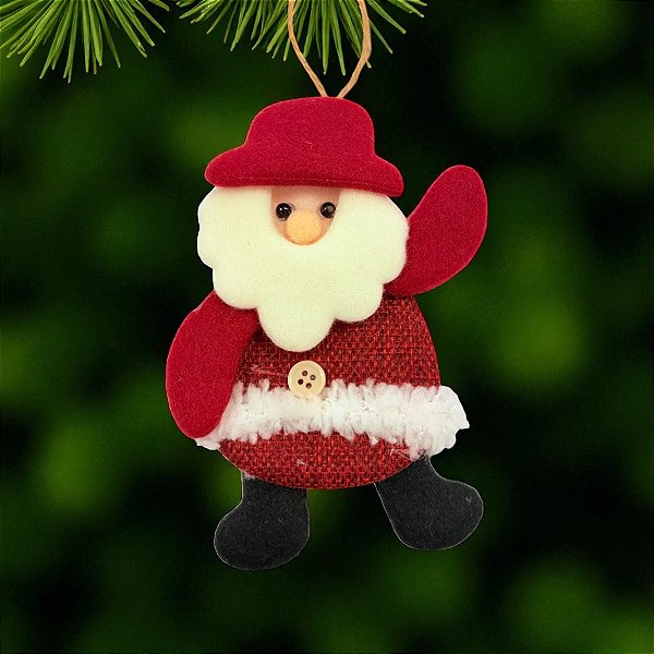 Enfeite Para Pendurar de Natal - Papai Noel Artesanal - Vermelho Branco - 14x10cm - 1 unidade - Rizzo