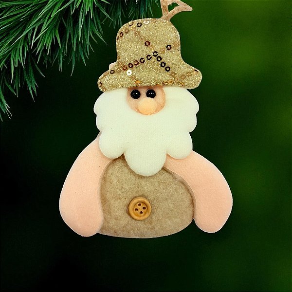 Enfeite Para Pendurar de Natal - Papai Noel Artesanal - Champagne - 14,5x8cm - 1 unidade - Rizzo