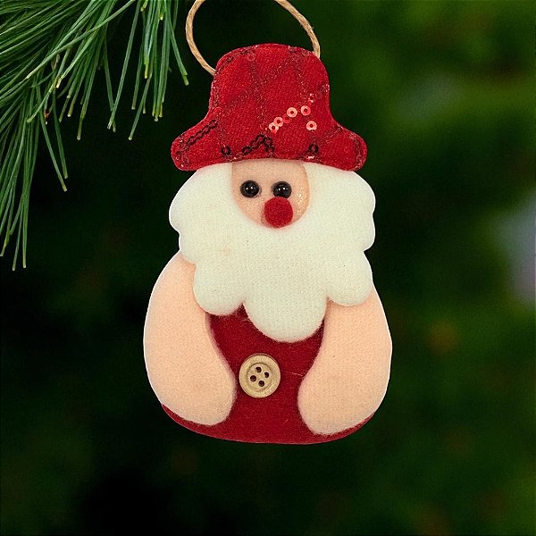 Enfeite Para Pendurar de Natal - Papai Noel Artesanal - Vermelho - 14,5x8cm - 1 unidade - Rizzo