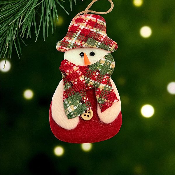 Enfeite Para Pendurar de Natal - Boneco de Neve Artesanal - Cachecol Vermelho - 14,5x7cm - 1 unidade - Rizzo