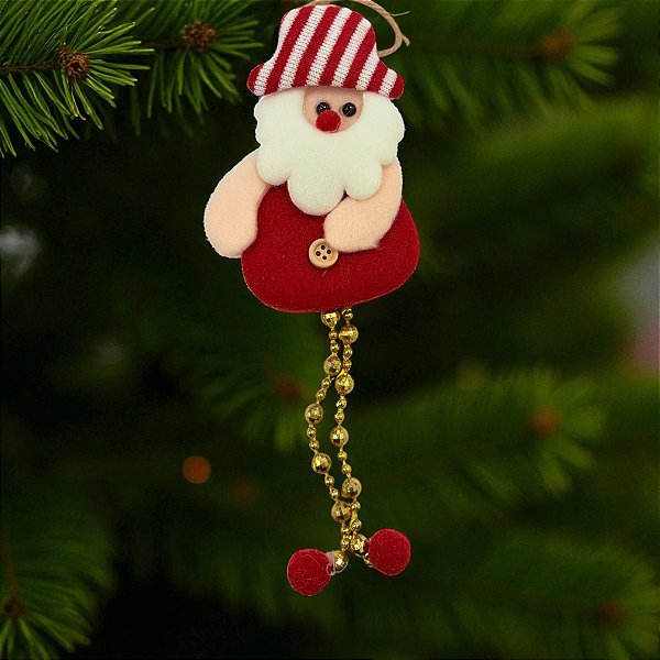 Enfeite Para Pendurar de Natal - Papai Noel Artesanal - Vermelho Branco - 20x8cm - 1 unidade - Rizzo