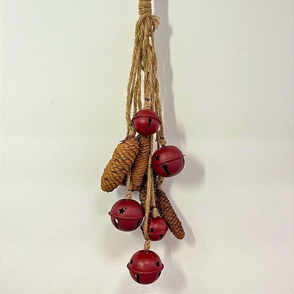 Enfeite Decorativo De Natal - Corda Com Sinos Vermelhos - 70cm - 1 unidade - Rizzo