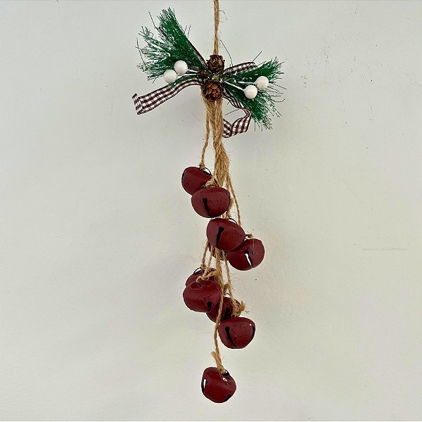 Enfeite Decorativo De Natal - Corda com Sinos Vermelhos - 25cm - 1 unidade - Rizzo