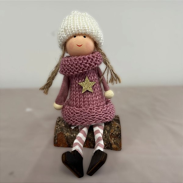 Enfeite Decorativo De Natal - Anjo Sentado Rosa - 7x13x5cm - 1 unidade - Rizzo