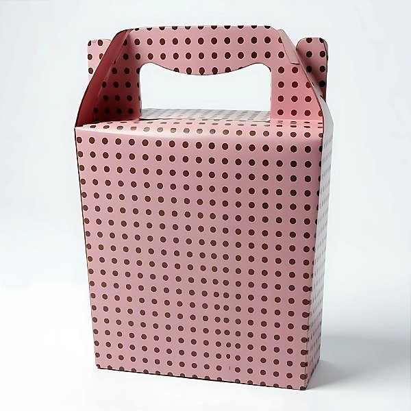 Caixa Sacolinha S2 (14x11x6cm) Rosa com Bolinhas Marrons - 10 unidades - Assk - Rizzo