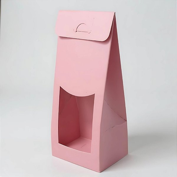 Sacola Para Lembrancinha P com Visor - Rosa - 7,5x19x6cm - 10 unidades - Assk - Rizzo