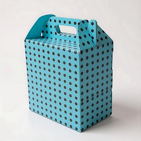 Caixa Sacolinha S1 (9,5x6,5x4,5cm) Azul com Bolinhas Marrons - 10 unidades - Assk - Rizzo