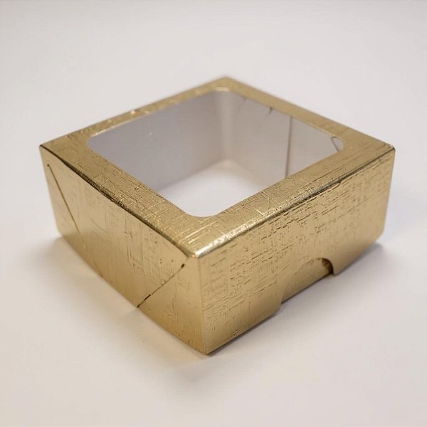 Caixa com Visor S16 (7cm x 7cm x 3cm) Ouro Texturizado - 10 unidades - Assk - Rizzo