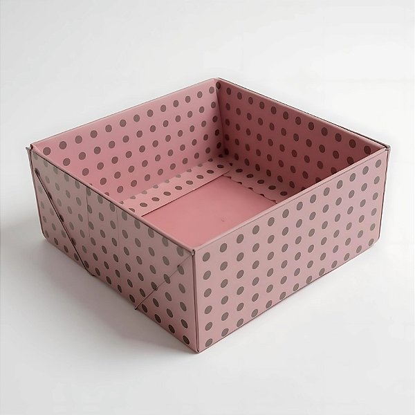 Caixa Pvc Lembrancinha N°4 Base Rosa Com Bolinhas Marrom - 8,5x8,5x3,5cm - 10 unidades - Assk - Rizzo