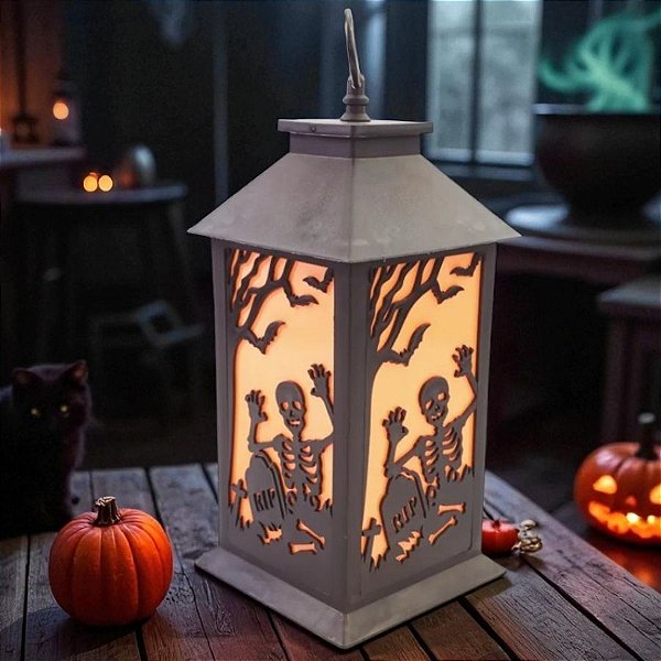 Lamparina Halloween - Noite De Halloween - Laranja - 11,5x28,5x11,5cm - 1 unidade - Cromus - Rizzo