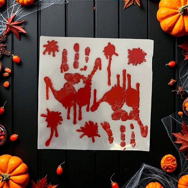 Adesivo De Gel Decorativo De Halloween - Mãos Com Sangue - 1 unidade - Cromus - Rizzo