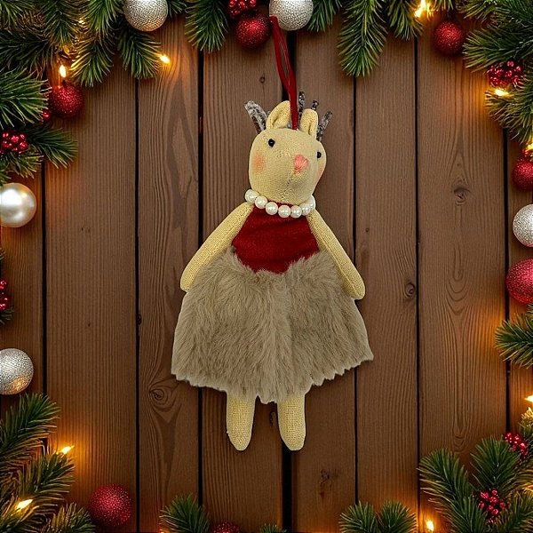 Enfeite Para Pendurar De Natal - Ratinha - Vestido Vermelho - 18cm - 1 unidade - Cromus - Rizzo