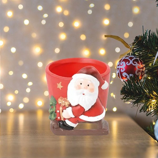 Vaso Decorativo De Natal - Papai Noel No Treno - 8x7cm - 1 unidade - Cromus - Rizzo
