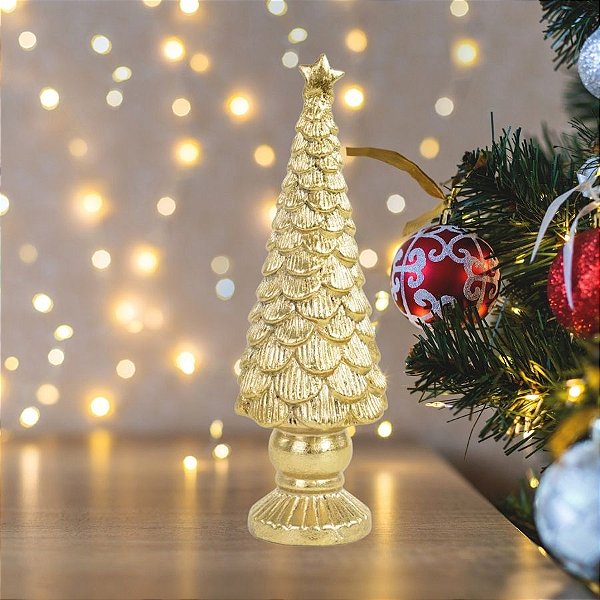 Mini Pinheiro De Natal Em Cerâmica - Dourado - 20x7cm - 1 unidade - Cromus - Rizzo