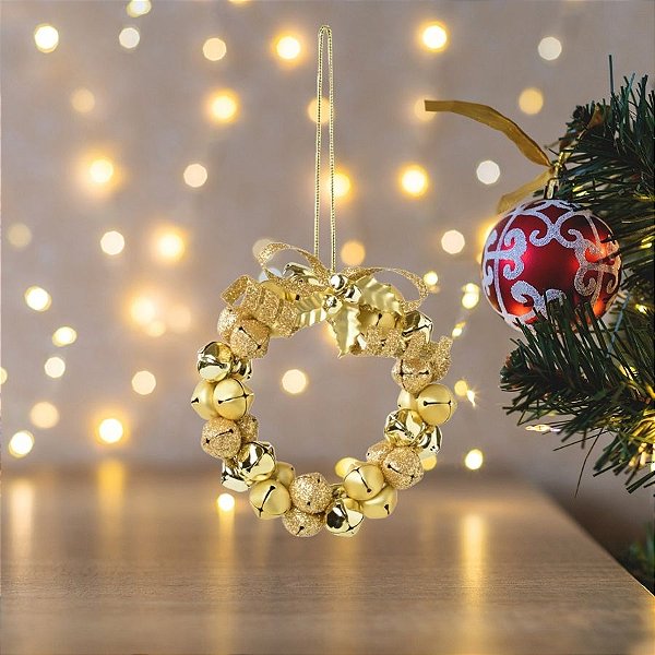 Enfeite De Pendurar De Natal - Guirlanda de Guizos - Dourado - 10cm  - 1 unidade - Cromus - Rizzo