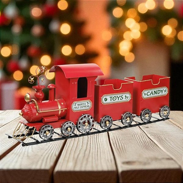 Trem Decorativo De Natal - Vermelho e Dourado - 75x29cm - 1 unidade - Cromus - Rizzo