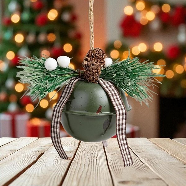 Enfeite De Pendurar De Natal - Guizo Com Pinhas - Verde - 6cm - 1 unidade - Cromus - Rizzo