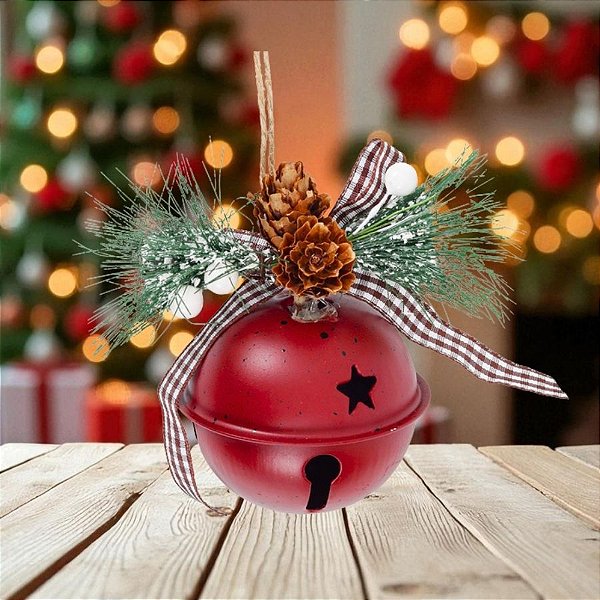Enfeite De Pendurar De Natal - Guizo Com Pinhas - Vermelho - 6cm - 1 unidade - Cromus - Rizzo