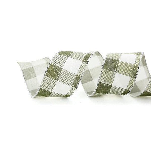 Fita Decorativa Aramada - Xadrez - Branco e Verde Musgo - 6,3x914cm - 1 unidade - Cromus - Rizzo