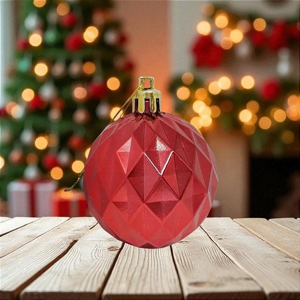Bola De Natal - Texturizada Losango - Vermelho - 6cm  - 6 unidades - Cromus - Rizzo