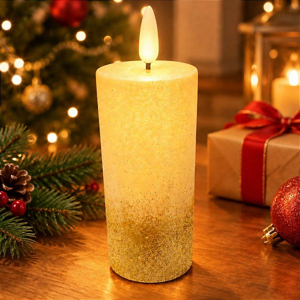 Vela De LED com Glitter P - 5x14x5cm - 1 unidade - Rizzo