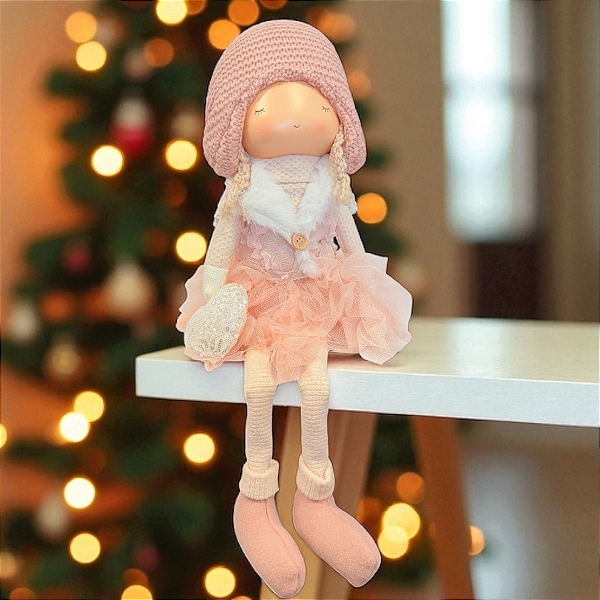 Boneca Angel Sentada de Natal - Rosa - 66cm - 1 unidade - Rizzo