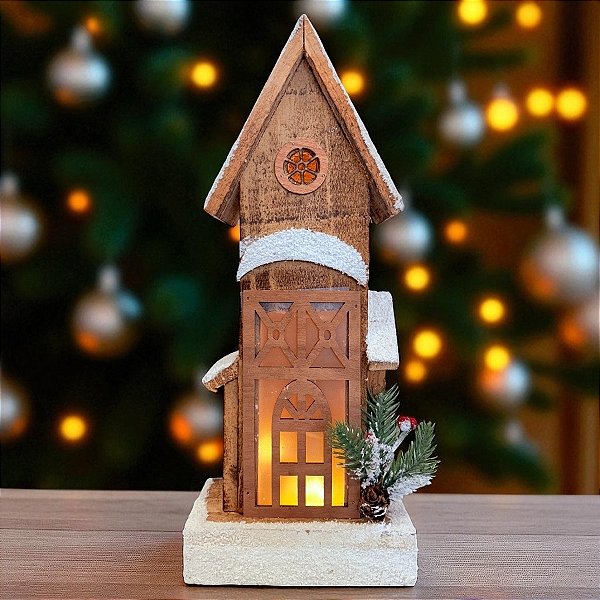 Casinha Nevada Decorativa de Natal - Marrom - 23cm - 1 unidade - Rizzo