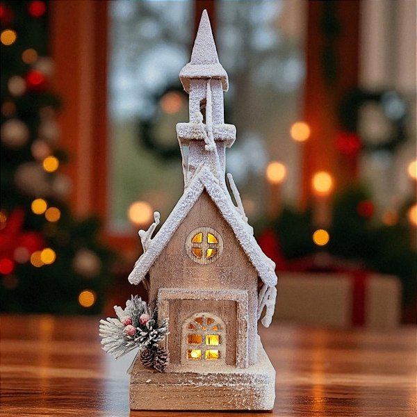 Casinha Nevada Decorativa de Natal - Branco - 46cm - 1 unidade - Rizzo