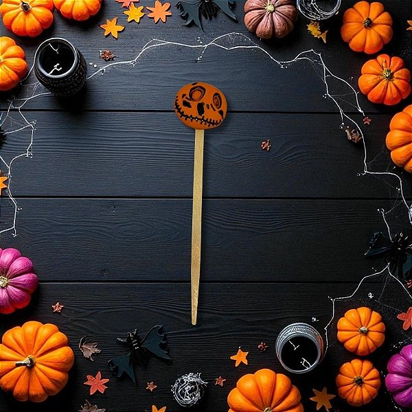 Pick Decorativo De Hallowen - Caveira - Laranja - 8cm - 10 unidades - Rizzo